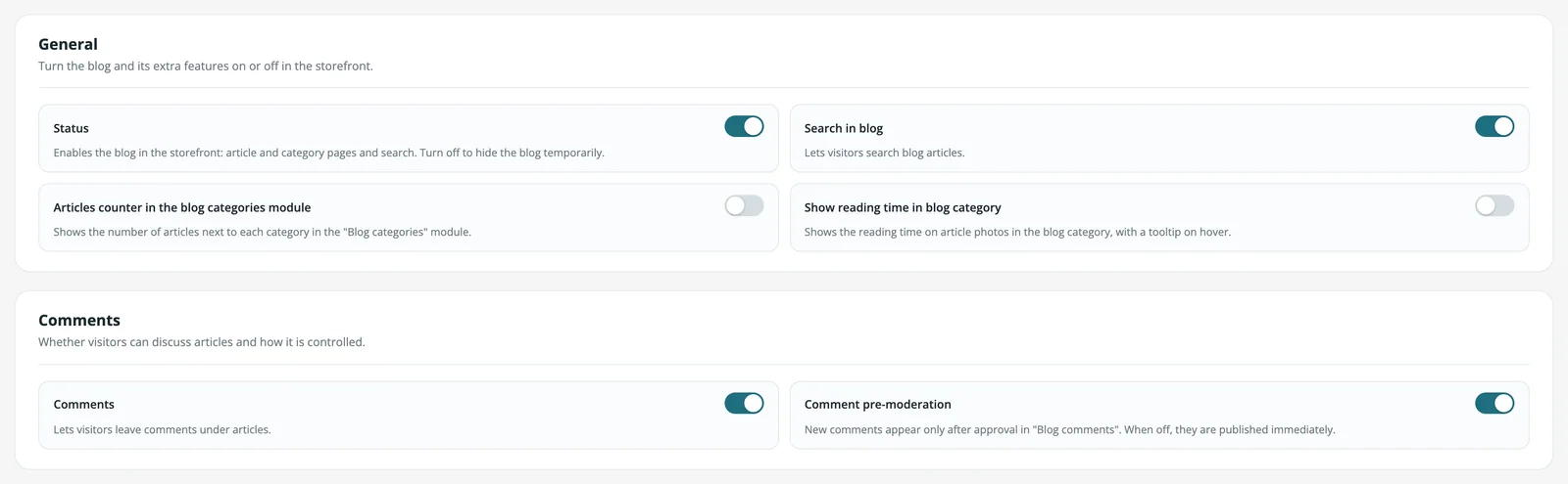 Blog settings