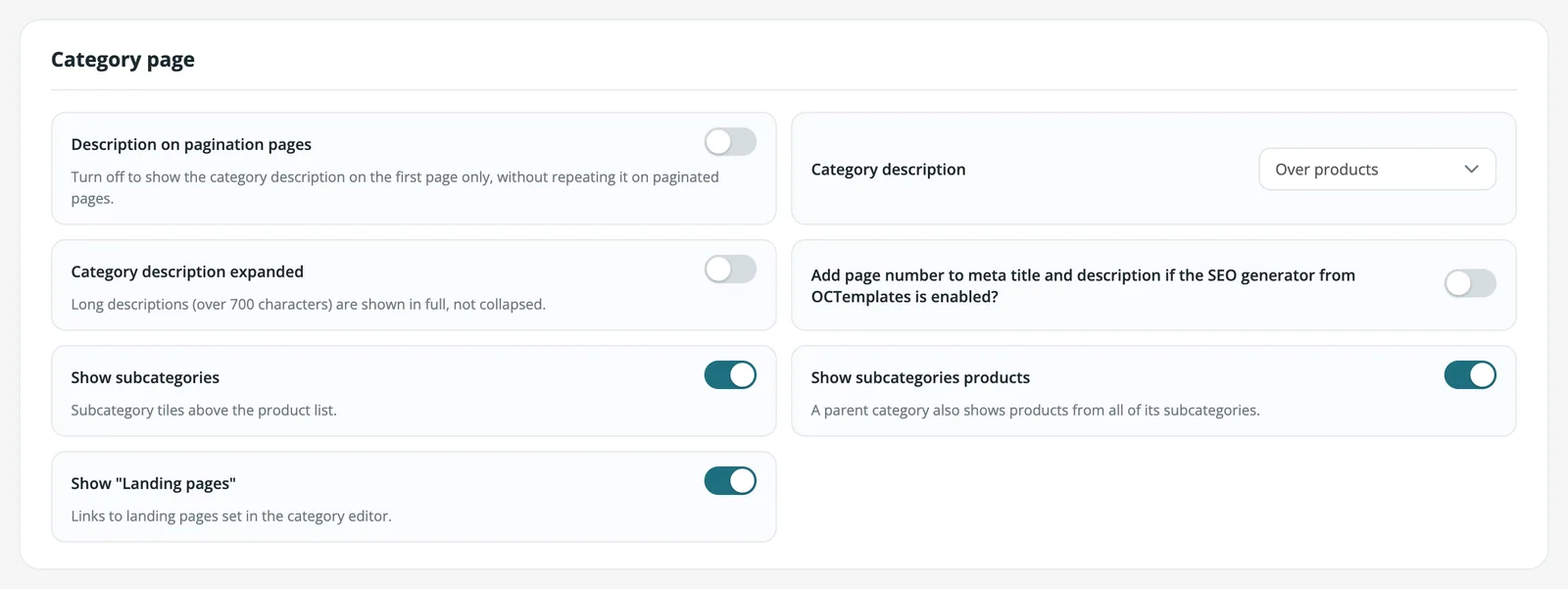 Category and manufacturer page settings