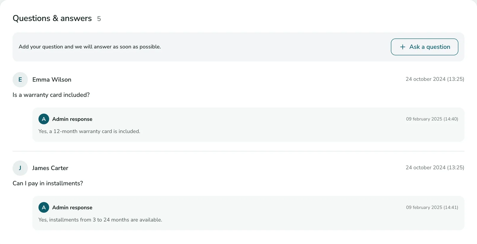 Questions and answers on the product page