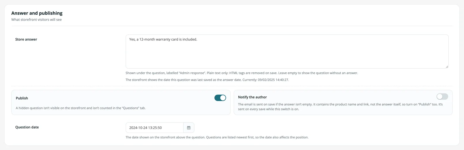 Form: answer and publishing