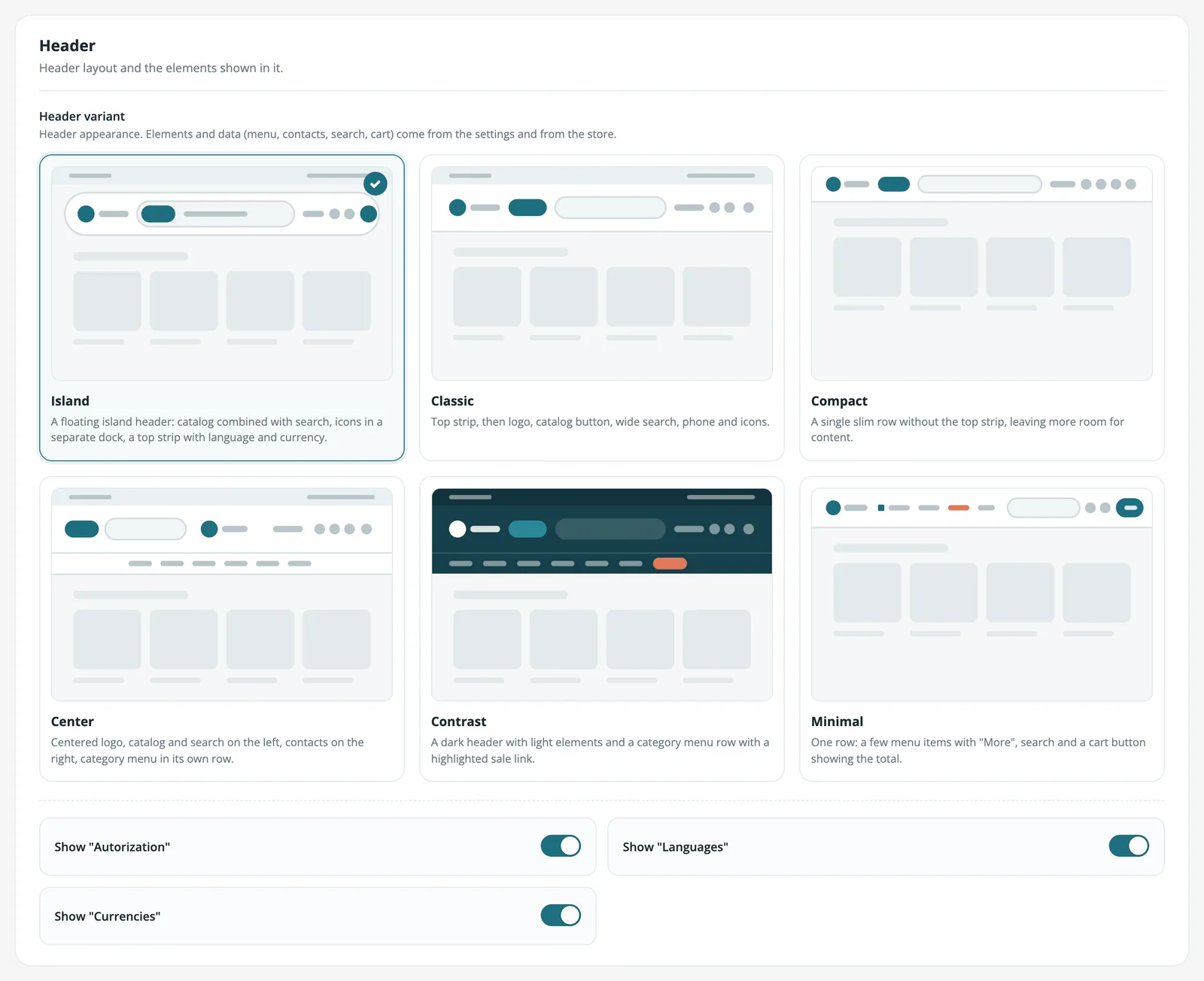 Header settings