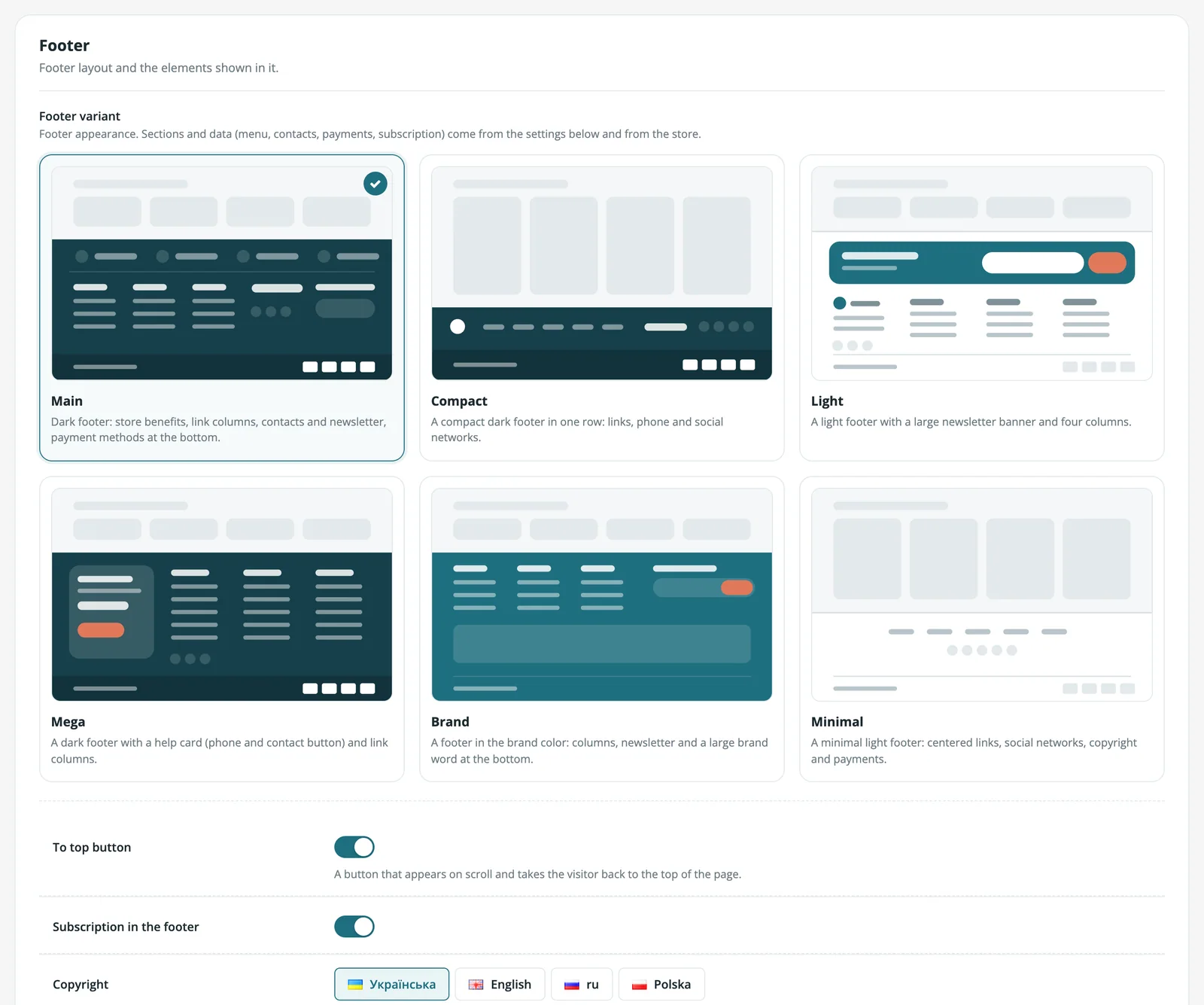 Footer settings