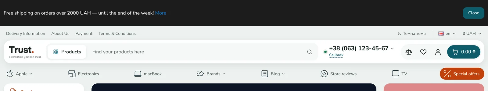 Information bar above the site header