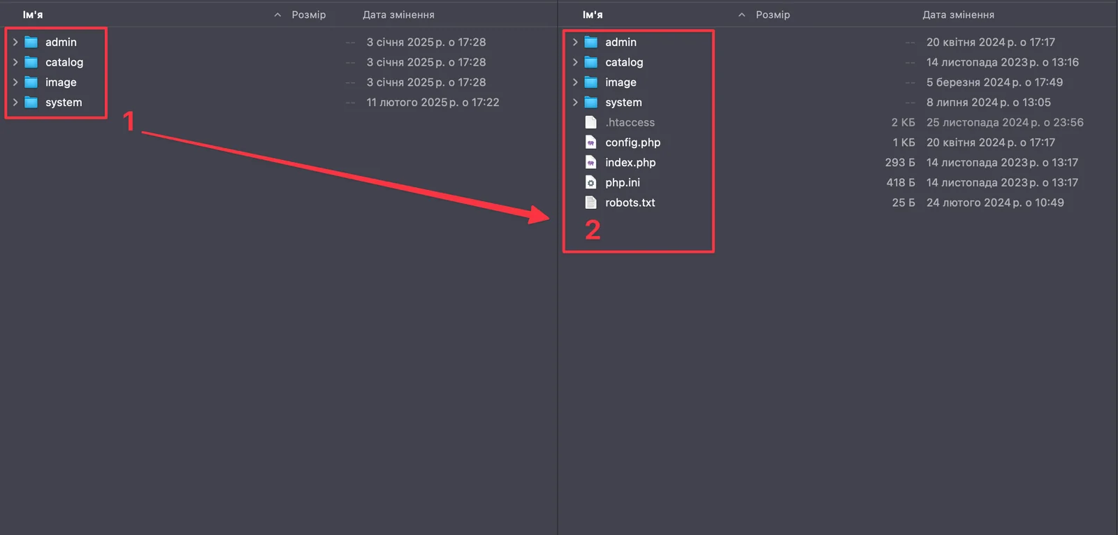 Contents of the upload folder and the site root