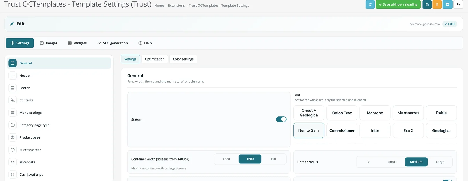 Trust template settings page