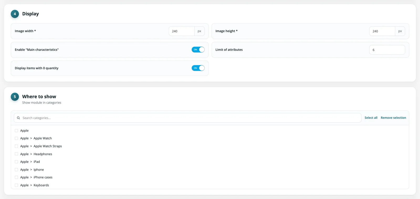 Display settings and where to show