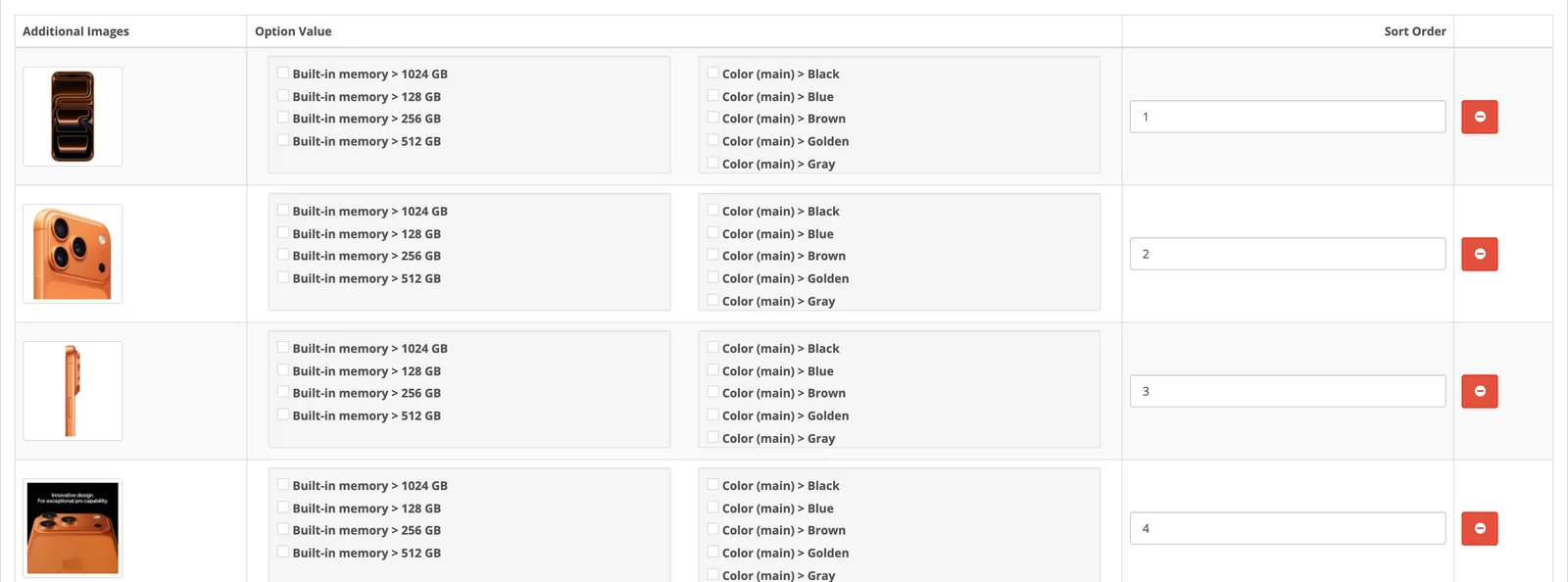Linking photos to option values in the product editor