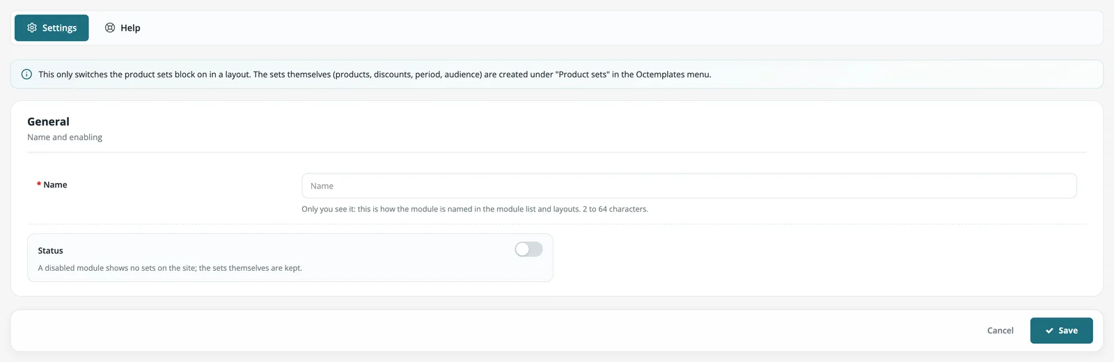 Sets module settings