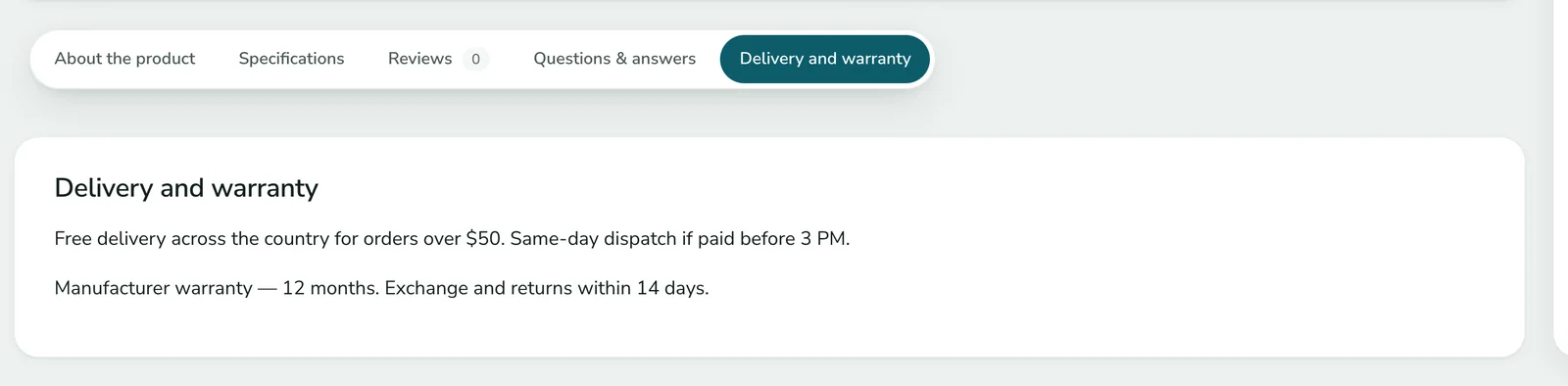 Extra tab on the product page
