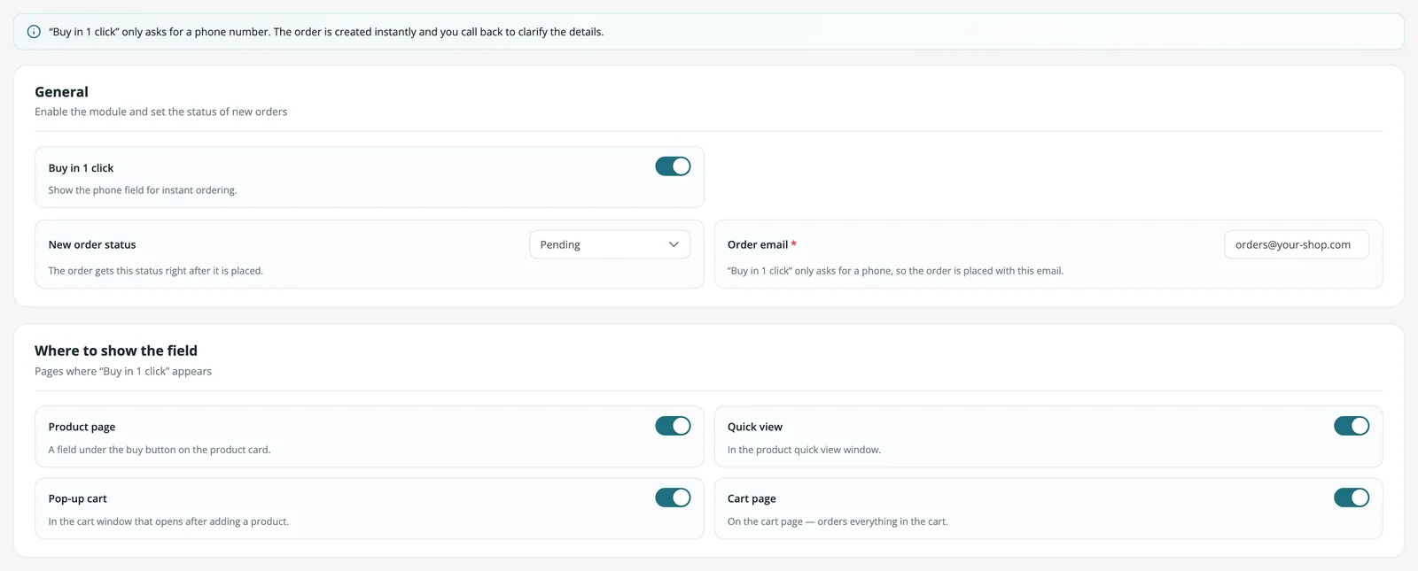 “Buy in 1 click” settings