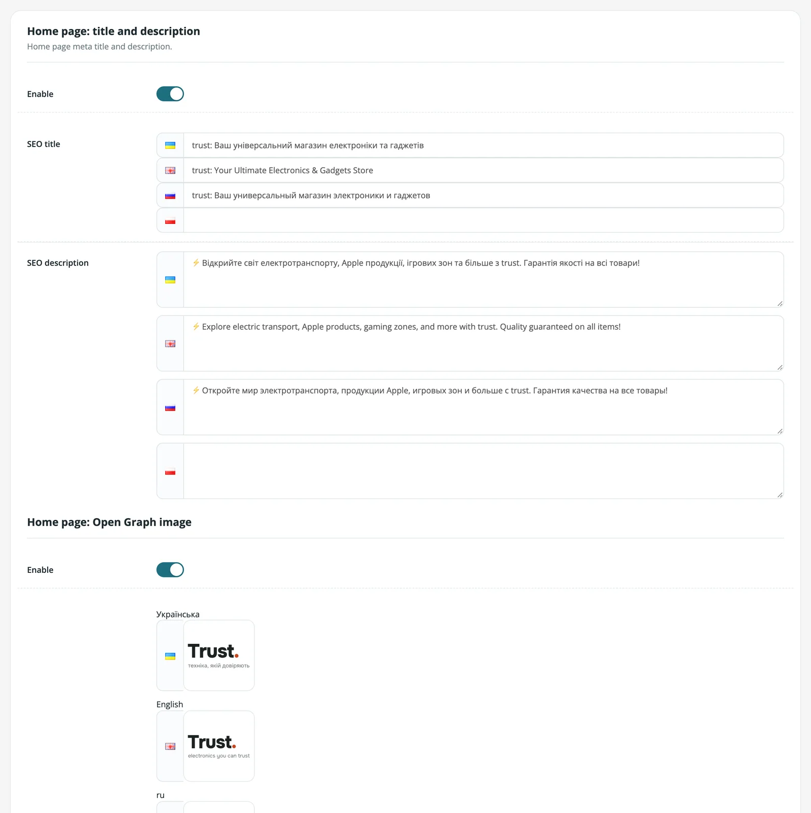 Home page meta tags and OG image