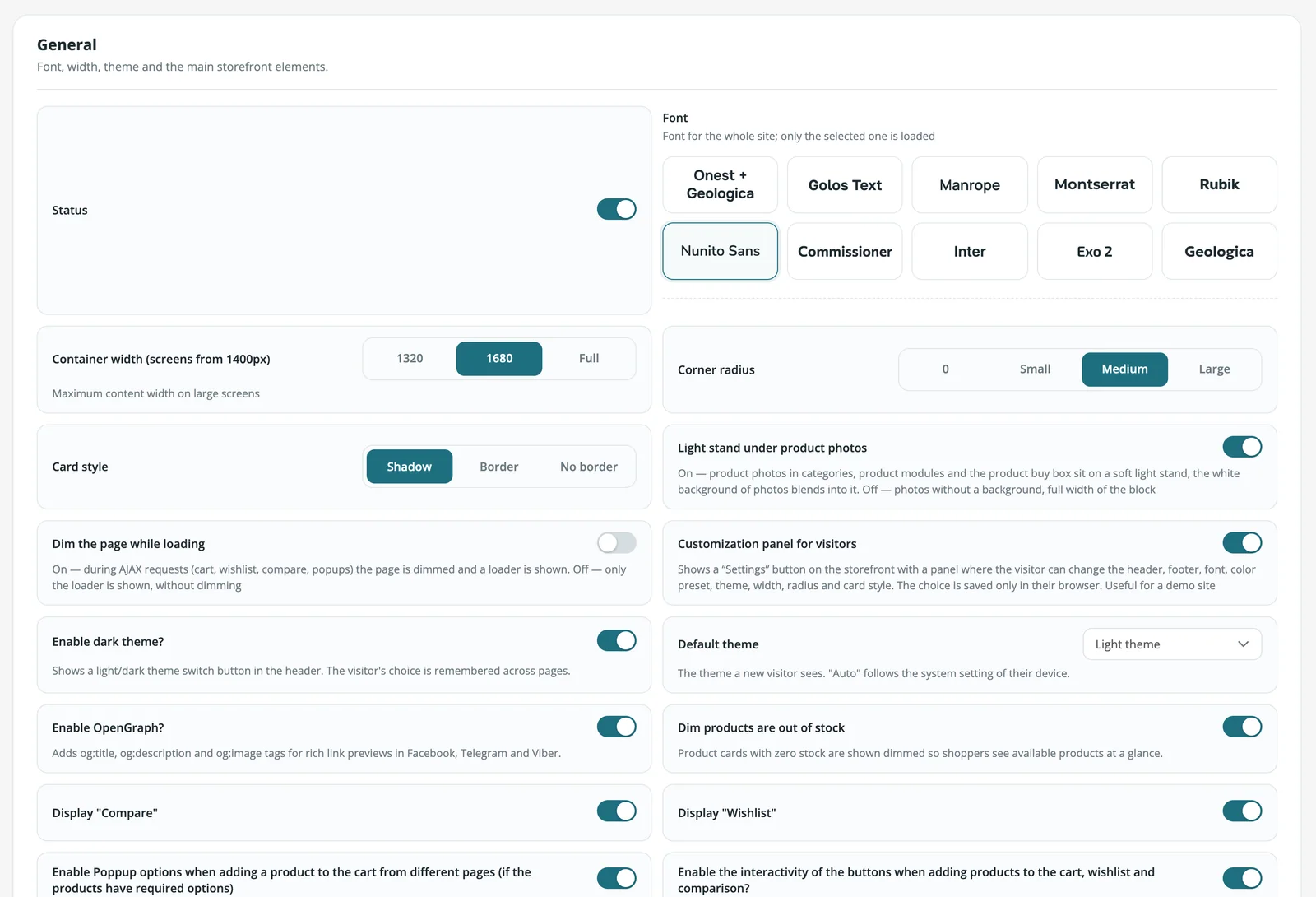 General template settings