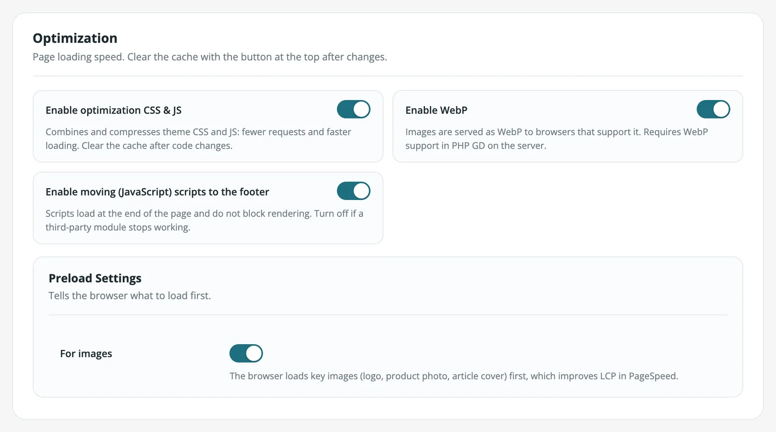 Optimization tab