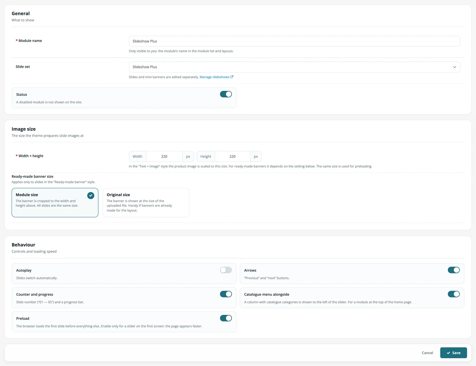 Slideshow + module settings