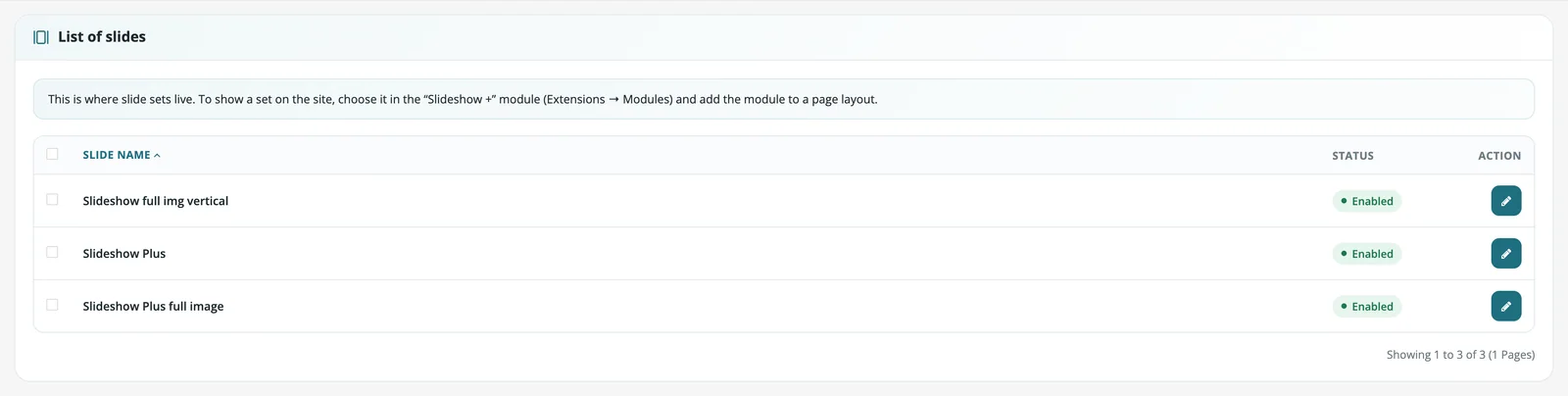 Slide sets list