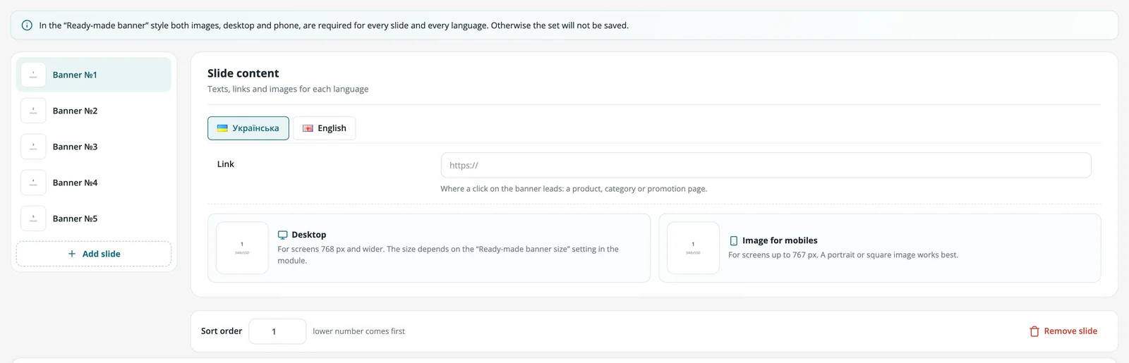 Ready-made banner slide editor