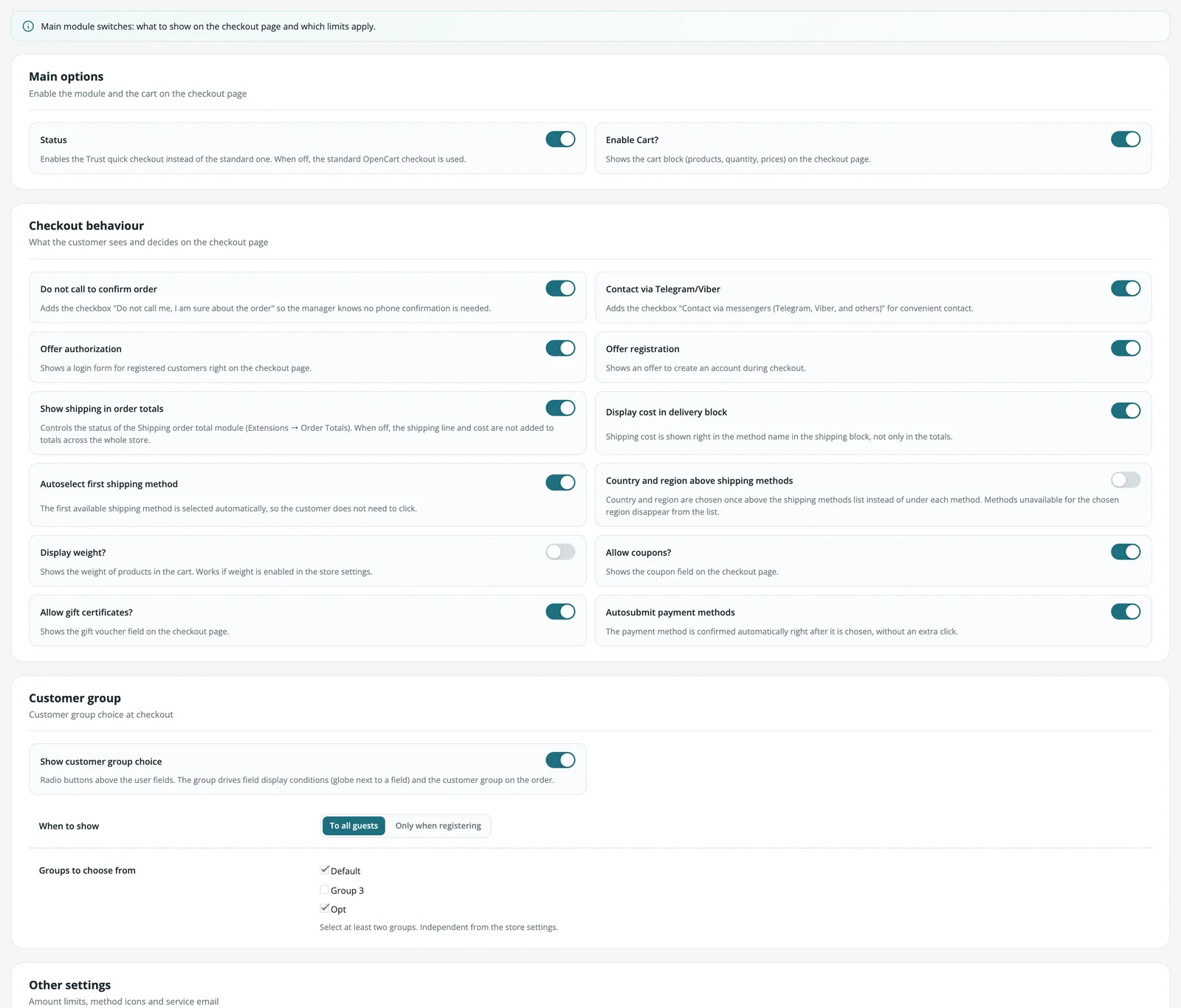 Smart Checkout main settings