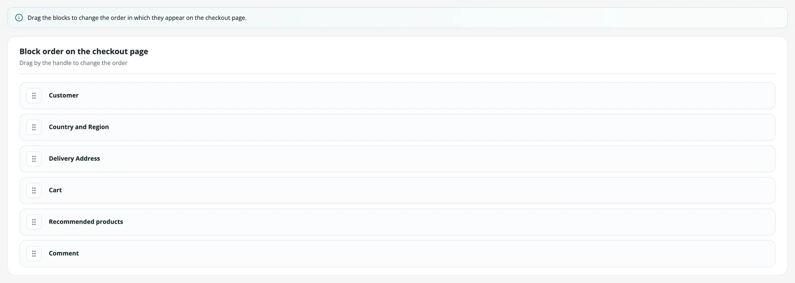 Block order on the checkout page