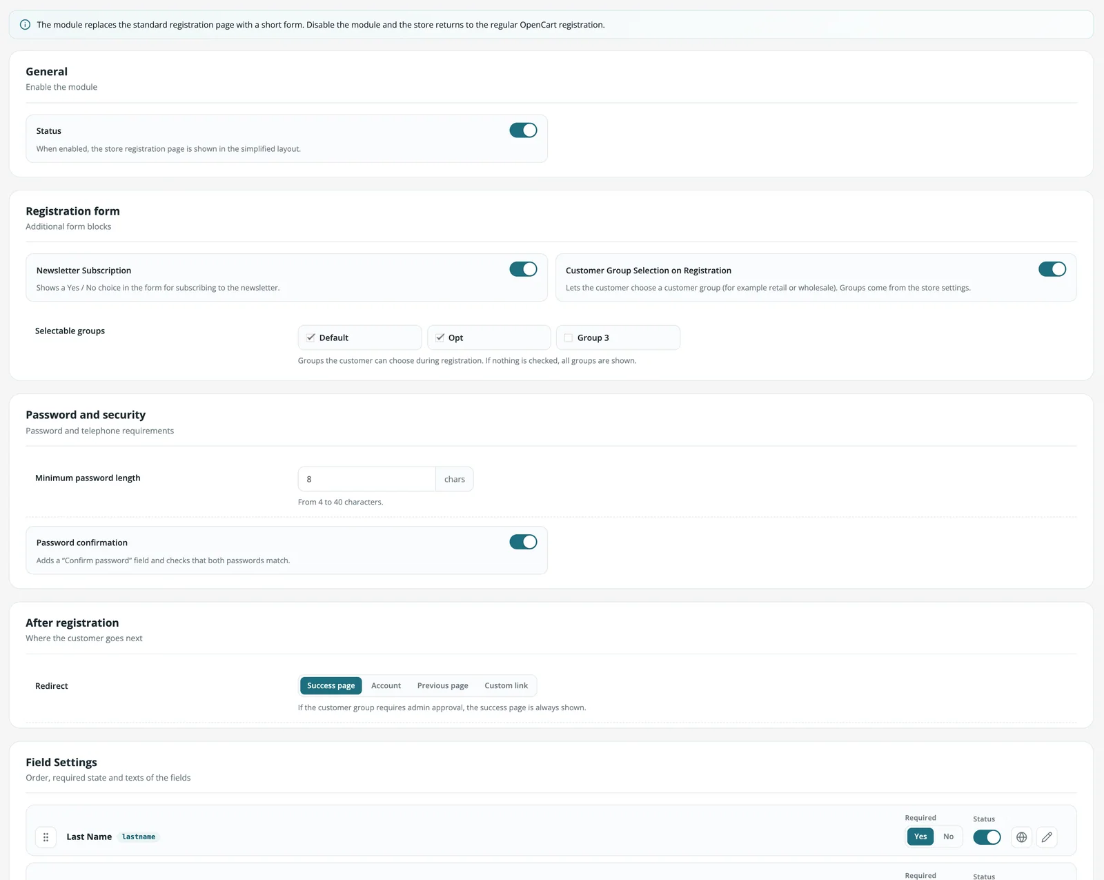 Smart Register main settings