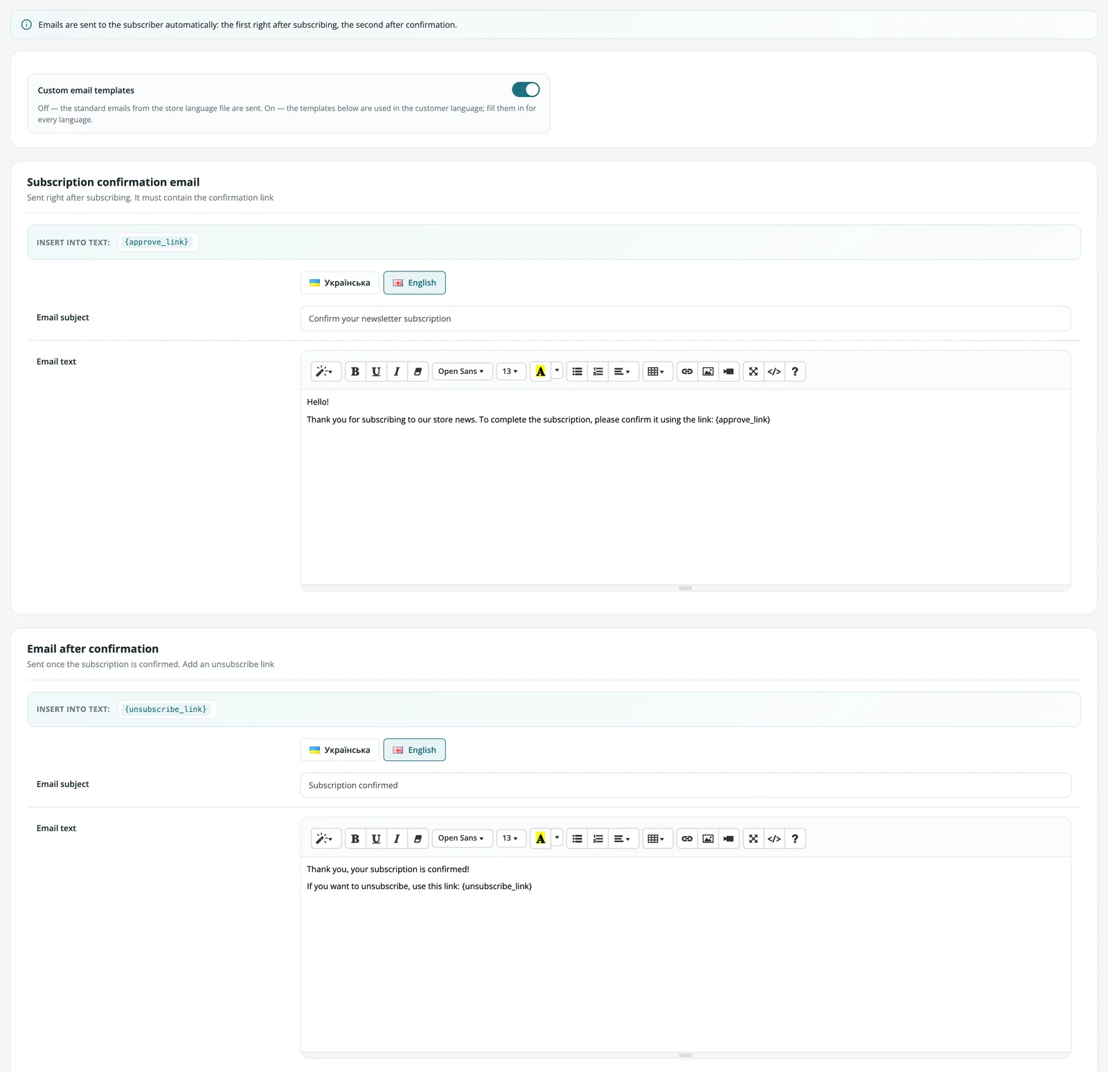 Subscription email templates