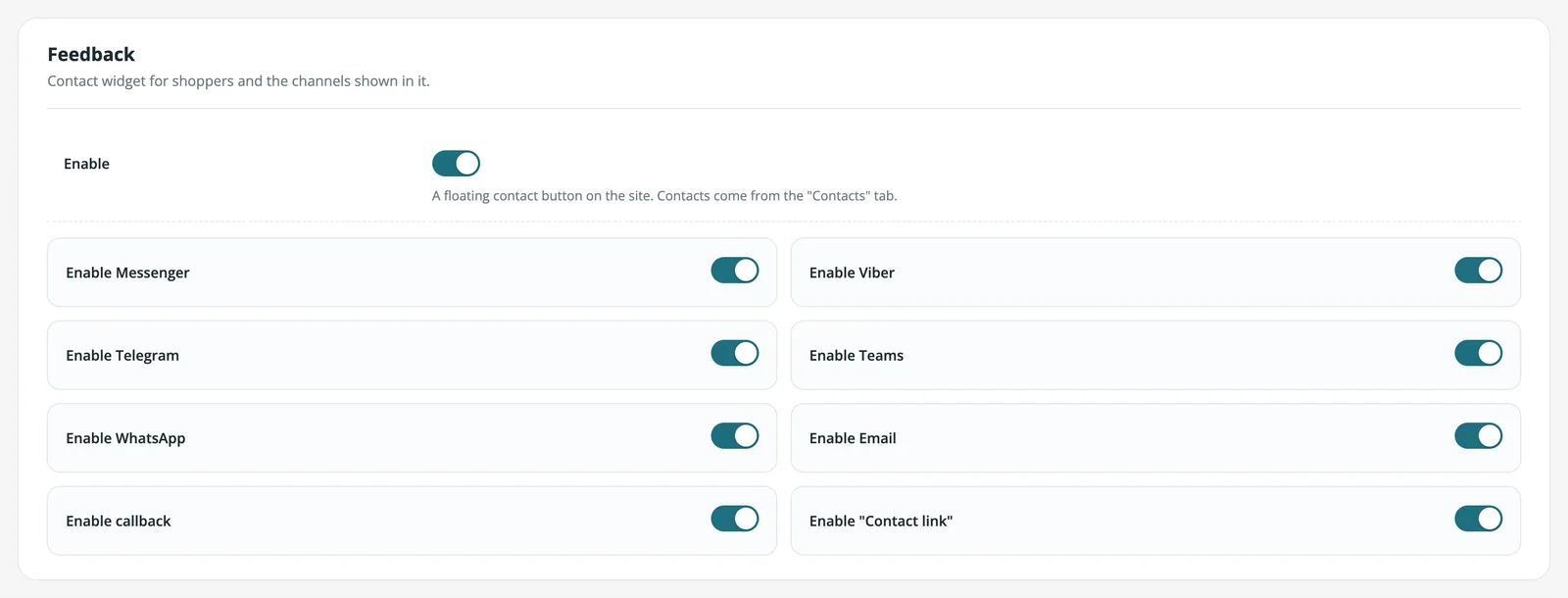 Contact button settings
