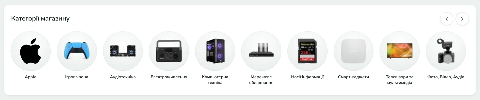 Стіна категорій на головній